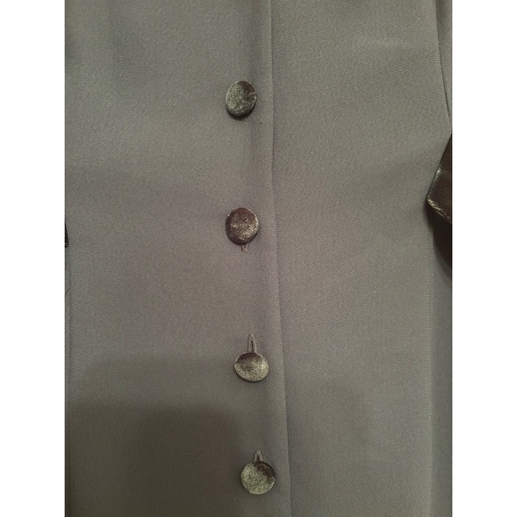 Vintage Green Long Sleeve Tailored Dress w/ Faux Velvet Accents - Picture 3 of 7